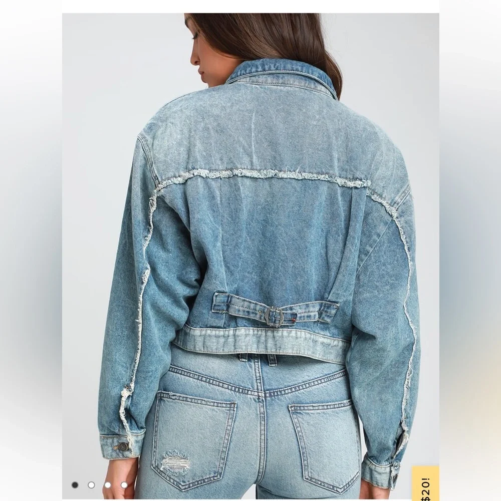 Free People Bedford Distressed Medium Wash Cropped Jacket Size Small - Picture 4 of 13